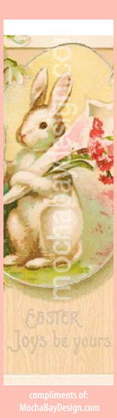print easter bookmark: vintage pink and creme colors with Rabbit holding a bouquet
