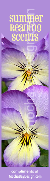 Summer Bookmark - Summer Reading Scents with purple and yellow pansies