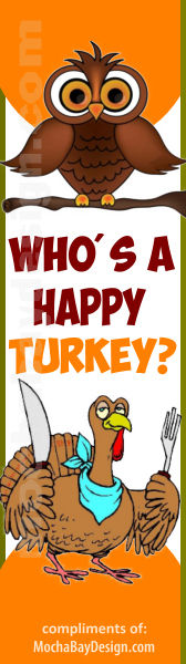 printable full color Thanksgiving bookmark Who's a Happy Turkey