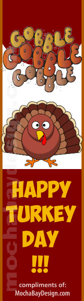 Gobble Happy Turkey Day printable full color Thanksgiving bookmark