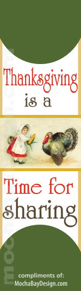 vintage Thanksgiving is a Time for Sharing printable full color bookmark