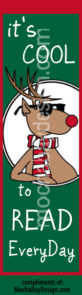 print christmas bookmark: Reindeer with sunglasses with It's Cool to Read Everyday