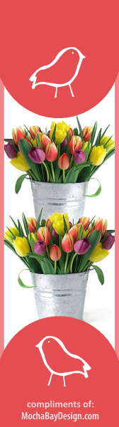 Tulips in a Bucket with Little Birds as accent