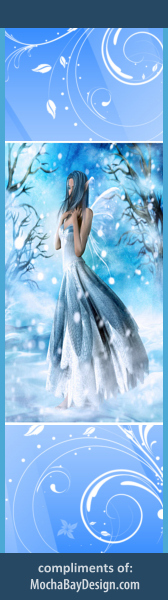print Fairy bookmark: Winter fairy with blue color scheme and delicate scrolls