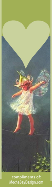 print Fairy bookmark: Forest fairy tiptoeing in a green color theme