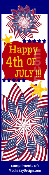 printable 4th of July bookmark with Happy 4th of July Red White and Blue Pinwheels and Gold stars