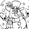 printable Snowman with felt hat holly and scarf coloring page
