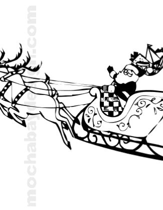 Santa Claus in Flying Sleigh printable Christmas coloring page