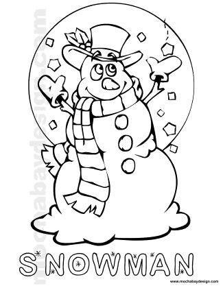 printable Snowman with Felt Hat and Holly Christmas coloring page