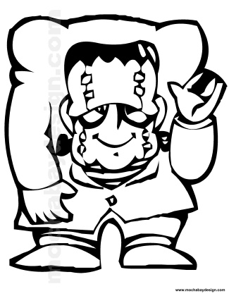 view and print Silly Frankenstein Halloween kids coloring page
