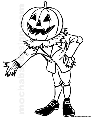 view and print Smiling Pumpkinhead Scarecrow Halloween kids coloring page