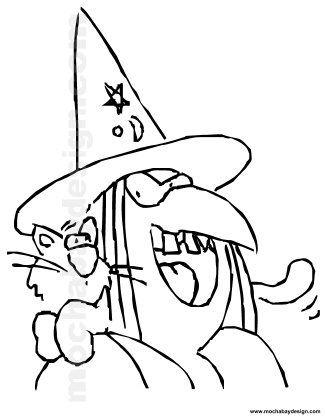 view and print Cackling Witch Halloween kids coloring page