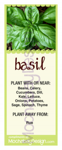 printable Basil vegetable garden companion planting bookmark