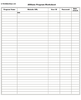 click to open as a .pdf and print Affilaite Programs Worksheet