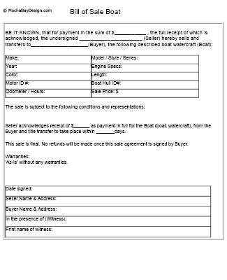 Boat Bill of Sale printable form
