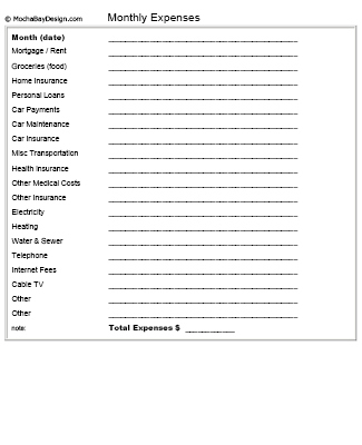 open printable simple monthly budget expenses worksheet
