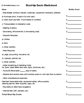 view and print Business Start-up costs worksheet