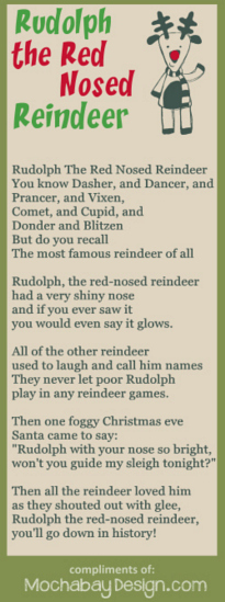 Rudolph the Red Nosed Reindeer free printable Christmas holiday song lyrics