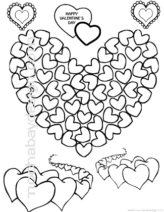 print kids Valentines coloring page of a Big Heart made of Small Hearts